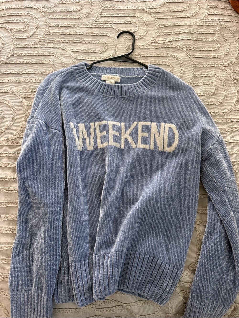 Cynthia Rowley 'WEEKEND' Chenille Crewneck Sweater - Light Blue & Cream